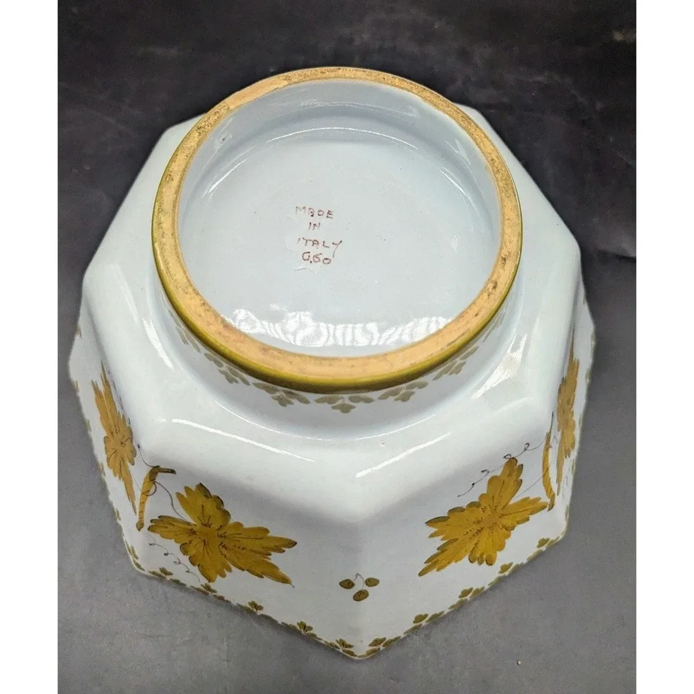 Vintage Italian Faience Pottery Octagon Shaped Salad Pasta Bowl 9'